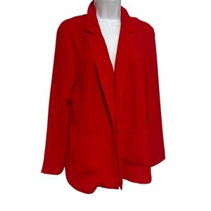 Elodie Red Women's Open Front Blazer Jacket Size Medium Business Casual Bold